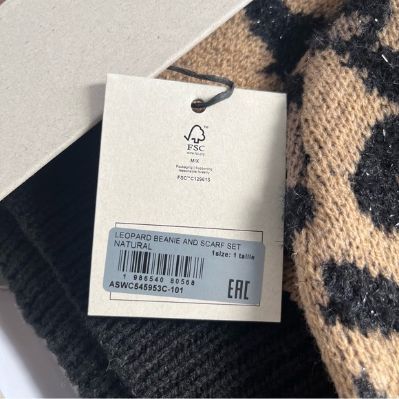 All Saints Leopard Tan and black Hat and Scarf Set - Picture 3 of 6